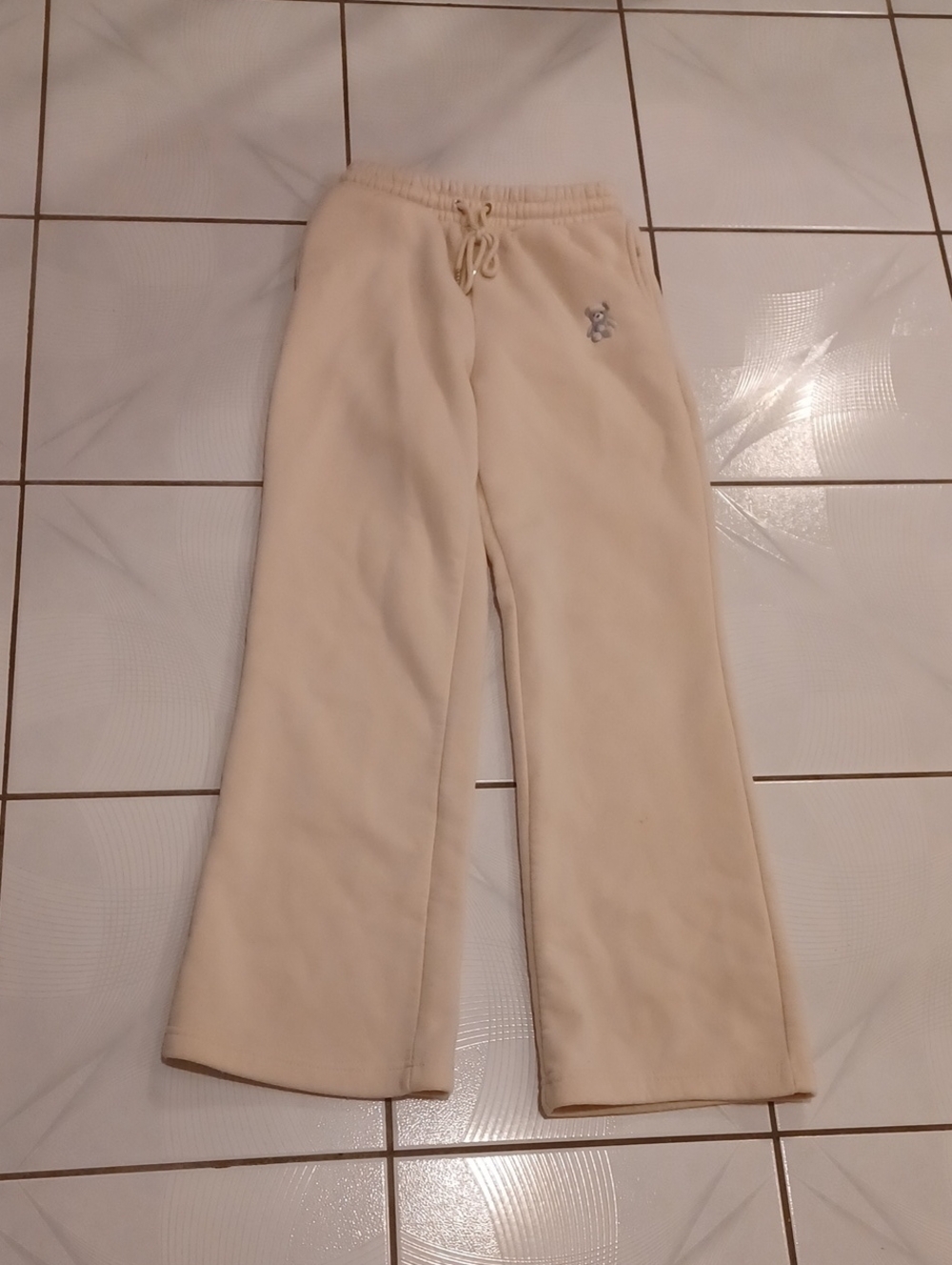 4/$60 Cream Cozy Teddy Bear Embroidered Joggers - Size Small